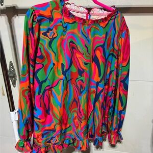 Vibrant Multicolor Bohemian Dress Casual Blouse NWOT